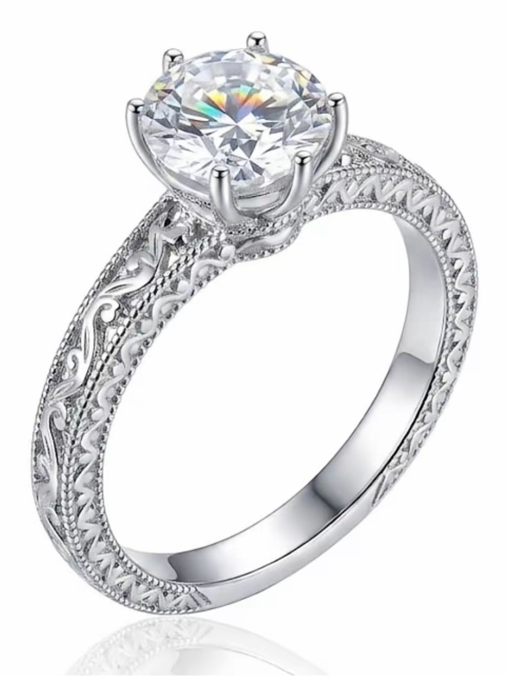 Vintage-Inspired S925 Silver Solitaire Engagement Ring 1CT Moissanite Diamond 7